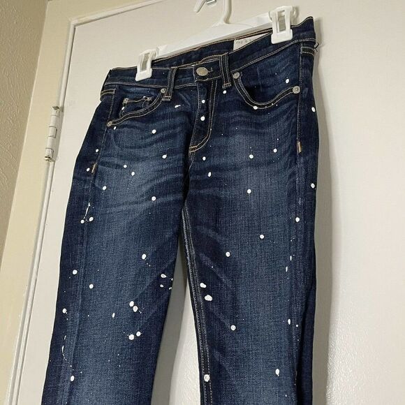 rag and bone paint splattered blue wash denim skinny low rise jeans size US 24 - Picture 3 of 8